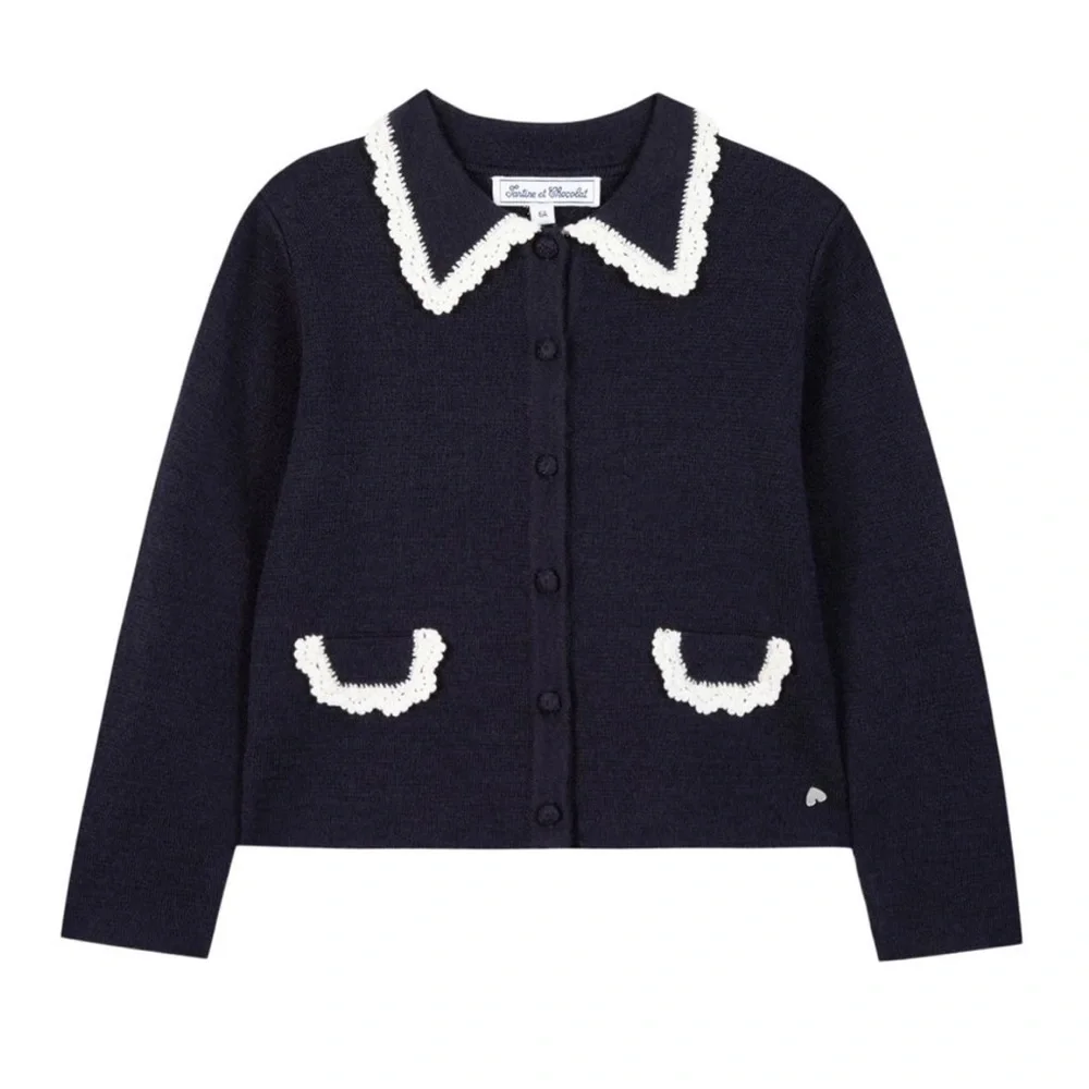 Tartine et Chocolat Navy Cardigan with White Trim